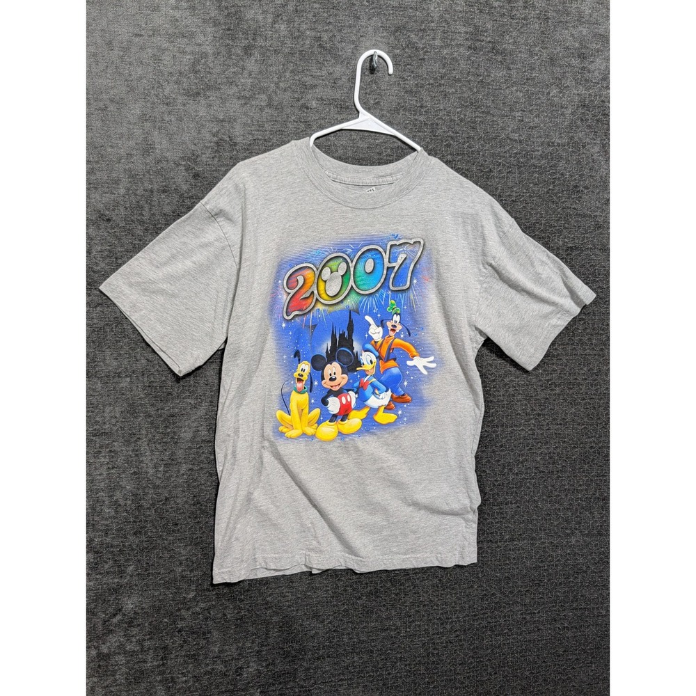 Disney Parks 2007 Mickey Mouse Donald Goofy Pluto Gray T-Shirt Large 1771